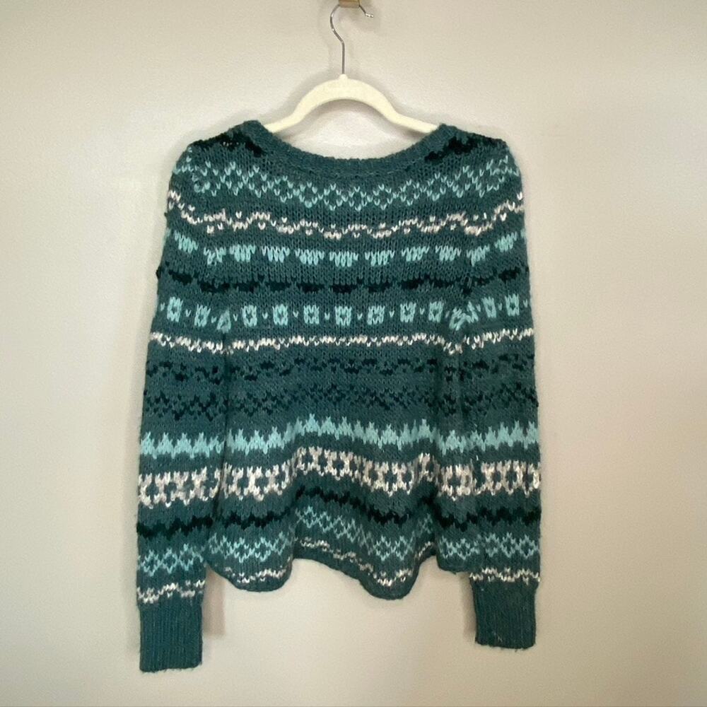 Women's Free People Through the Storm Wool Blend Fair Isle Sweater Green XS - Picture 9 of 11